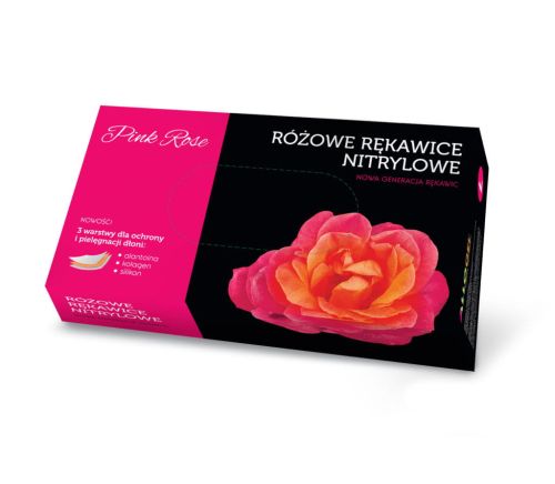 Doman rękawiczki Pink Rose z kolagenem nitrylowe, w kolorze fuksji