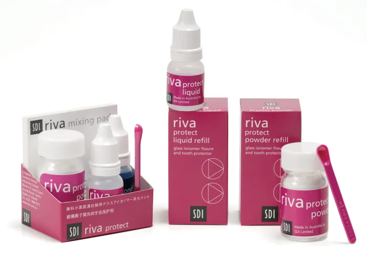 SDI Riva Protect Biały proszek 15 g + Płyn 10 g + Uzdatniacz 10 g - Cement szkło-jonomerowy do ochrony oraz uszczelniania bruzd i szczelin